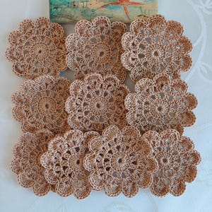 Round Crocheted Doilies. Lot of 10 Beige small hand crochet doily 2.3&quot;(6 cm)