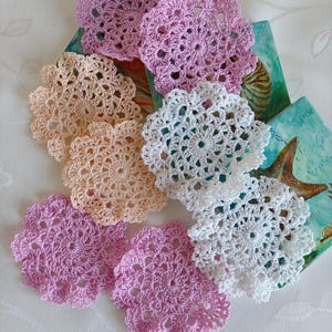 Crochet Doilies Set: Boho Lace Applique, Junk Journal Decor (3.1&quot;/8cm)