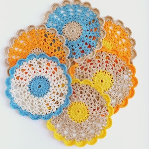 Crochet Doilies Set: Handmade Cotton Floral Table Decoration, 4.7&quot;