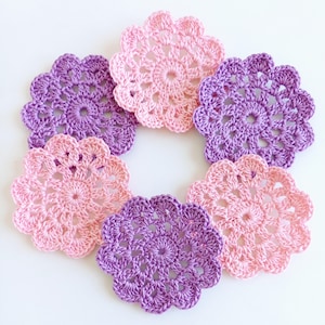 Crochet Doilies set of 6 pc.  Hand crochet Mini Doilies . 1.96 &quot;(5 cm) .Hand Crocheted Doilies applique.