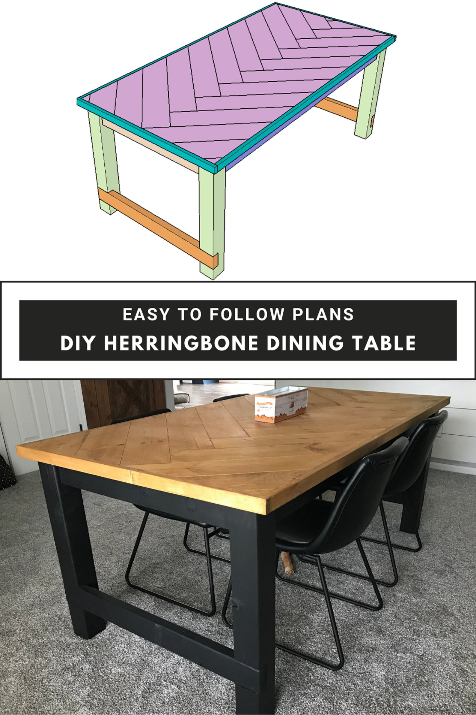 Farmhouse Herringbone Dining Table Digital Plans DIY Etsy