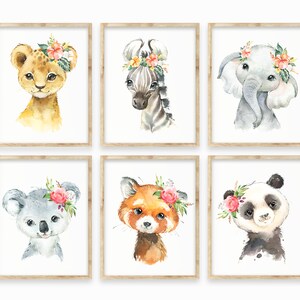 Printable Nursery, Nursery Wall decor, Animals Nursery, Nursery Girl, Set of 6 Prints