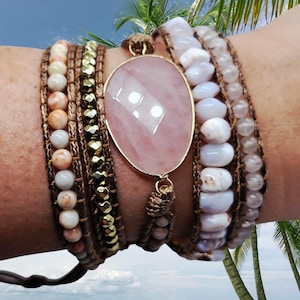 Elegant wrap bracelet gemstone bracelet pink hippie boho