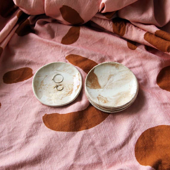 Trinket Dish Set of 2 | Sandy Marbled Ring Dish | Jewellery Holder | Ceramic Earring Organizer | Handmade Homeware Pottery | Necklace plate