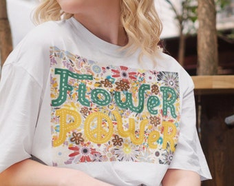 Flower Power Shirt, Retro Flower Power Graphic T shirt, Floral 70s Aesthetic Tee, 60s Shirt, 70s Style Clothing, Hippie Shirt, Boho Shirt