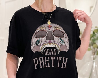 Dead Inside, Dead Pretty Skull Halloween Shirt, Funny Shirt, Tumblr Shirt, Quirky Bold Graphic Tees, Skeleton Grunge Tee