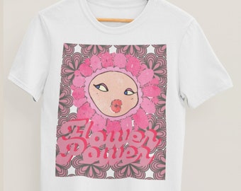 Flower Power Shirt, Retro Flower Power Graphic T shirt, Floral 70s Aesthetic Tee, 60s Shirt, 70s Style Clothing, Hippie Shirt, Boho Shirt