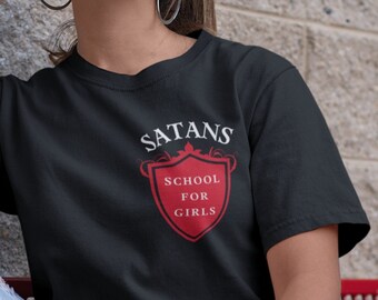 Satans School For Girls, Hail Satan TShirt, Pastel Goth Clothing, Fun Halloween Shirt, Satan Costume, Trendy Halloween T-Shirts for Women