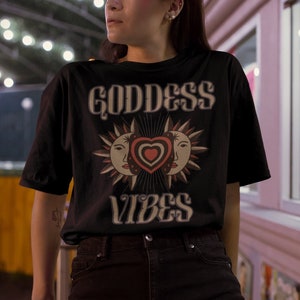 Goddess Vibes Tee, Witchy Aesthetic Clothing, Womens Halloween T Shirt, Mystical Gifts, Witchy Vibes, Celestial Spiritual Gifts, Boho Shirt