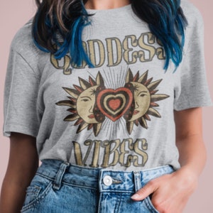 Goddess Vibes Tee, Witchy Aesthetic Clothing, Womens T Shirt, Mystical Gifts, Witchy Vibes, Celestial Spiritual Gifts for Her, Boho Shirt image 1