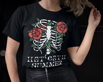 Summer Goth Black T-shirt, Goth Girl Summer T-shirt, Goth Clothing Alternative Tshirt, Hot Goth Summer, Punk Shirt Punk Clothing Soft Grunge