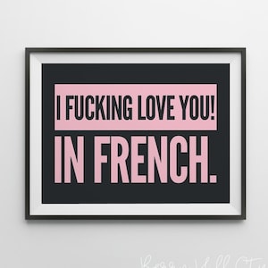 I Love You In French Wall Art Poster, Große Schriftart, Große Schriftart, Wandkunst, Wandkunst, Wanddekoration, Geschenk für Sie