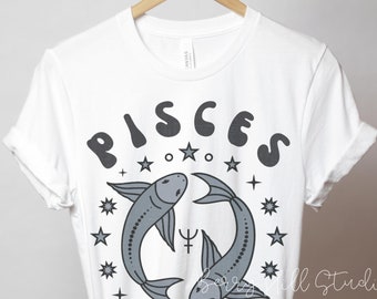 Pisces Star Sign T-shirt, Astrology Tee Retro Inspired, Pisces Graphic T-Shirt Zodiac T-Shirt Astrology top Zodiac Present Pisces girl Gift