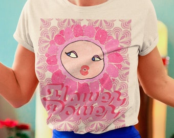 Flower Power Shirt, Retro Flower Power Graphic T shirt, Floral 70s Aesthetic Tee, 60s Shirt, 70s Style Clothing, Hippie Shirt, Boho Shirt