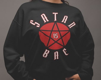 Satan Is Bae, Hail Satan Shirt, Grunge Aesthetic Clothing, Pastel Goth Clothing, Funny Halloween Shirts for Women, Demonic Pentagram Shirt
