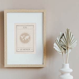 LE MONDE, Impressão de tarô mundial, Arte de parede celestial neutra, Impressões de cartas de tarô, Decoração neutra, Estampas Boho, Estampas minimalistas, Presentes para casa