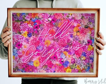 Hello Gorgeous Neon Wall Art Print, Neon Effect Art Print, Floral Neon Prints, Neon Print Poster, Neon Effect Wall Art Print