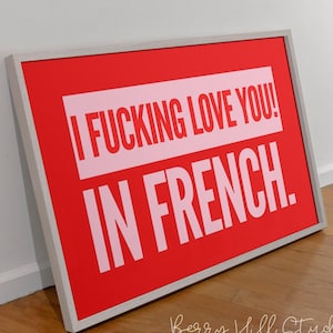 I Love You In French Wall Art Poster, große Schrift, eklektische Wandkunst, Galeriewand, mutiges Wohndekor, Wandkunst, Geschenke für Sie