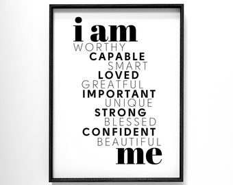Daily Affirmations Wall Art, Positive Affirmations Print, Inspirational Wall Art Print, Motivational Poster, Self Appreciation