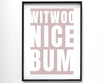 Nice Bum Print, Funny Bathroom Print, Toilet Humour Print, Funny Printable Wall Art, Pink Wall Art, Pink Decor, Bathroom Sign