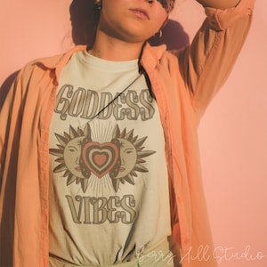 Goddess Vibes Tee, Witchy Aesthetic Clothing, Womens T Shirt, Mystical Gifts, Witchy Vibes, Celestial Spiritual Gifts For Her, Boho Shirt image 1