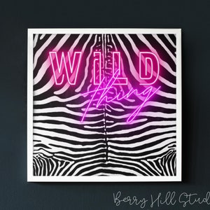 Wild Thing Neon Wall Art Print Square, Neon Effect Art Print, Zebra Print Wall Art, Neon Print Poster, Bold Eclectic Wall Art Animal Print