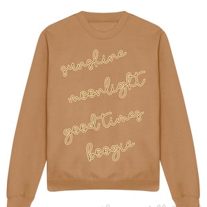 Sunshine Moonlight Good times Boogie Eclectic Disco Jumper, Cool Christmas Gifts for Dad, Fun Disco Lover Gift, Gift for Mum, Xmas Party Top