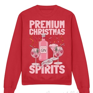 Premium Christmas Spirits Damen Gemütlicher Weihnachtspullover, Weihnachtspullover, Lustiger Pullover, Weihnachtspullover, Gin Sweatshirt, Weihnachtspullover