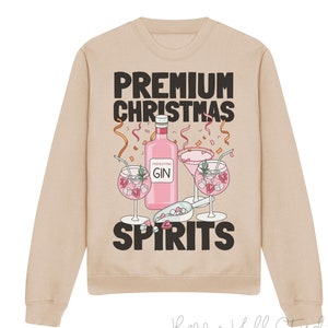 Premium Christmas Spirits Damen Gemütlicher Weihnachtspullover, Weihnachtspullover, Lustiger Pullover, Weihnachtspullover, Gin Sweatshirt, Weihnachtspullover