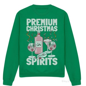 Premium Christmas Spirits Damen Gemütlicher Weihnachtspullover, Weihnachtspullover, Lustiger Pullover, Weihnachtspullover, Gin Sweatshirt, Weihnachtspullover