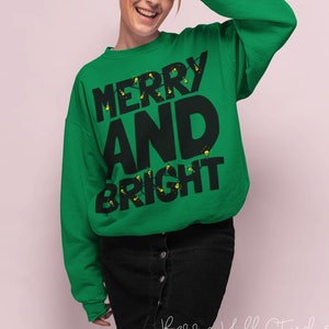 Christmas Sweatshirt, Merry & Bright Sweatshirt, Bold Christmas Jumper, Ugly Christmas Jumper, Santa Sweatshirt, Christmas Jumper Day 2022