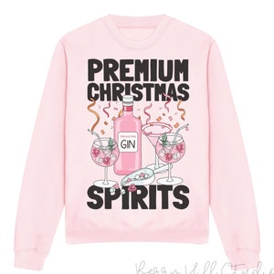 Premium Christmas Spirits Damen Gemütlicher Weihnachtspullover, Weihnachtspullover, Lustiger Pullover, Weihnachtspullover, Gin Sweatshirt, Weihnachtspullover