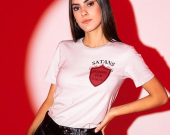 Satans School For Girls, Hail Satan t shirt, Grunge Aesthetic Clothing, Pastel Goth Clothing, Funny Halloween Shirts for Women