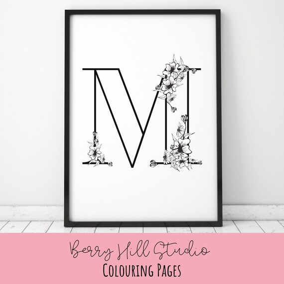 floral coloring pages letter m colouring page print etsy israel