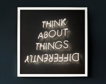 Think About Things Differently Neon Wall Art Prints, Neon Effect Print, Neon Print Poster, Cool Home Gifts for Her, Home Decor Gift For Him