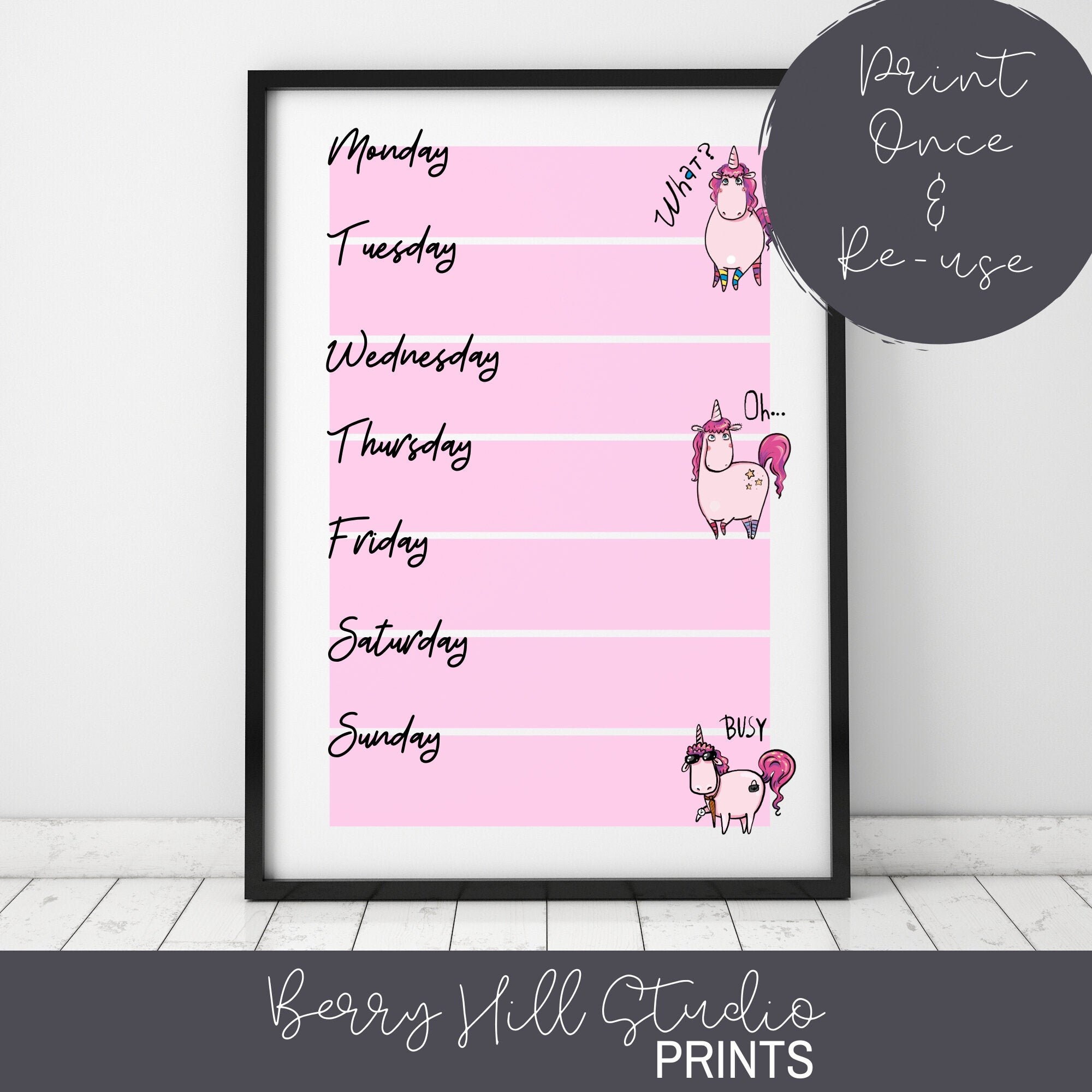 unicorn weekly planner print simple weekly schedule kids etsy