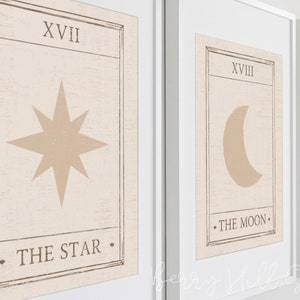 Set of 3 Tarot Art Prints, Modern Celestial Wall Art, Boho Decor, Neutral Bohemian Prints, The Sun The Moon The Star Tarot Prints