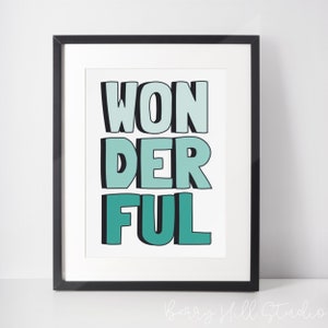 Maravillosa impresión tipográfica, impresión de palabras, arte de dormitorio para niños, impresiones divertidas grandes / audaces / brillantes, póster A2 A3 A4 sin marco, pared de galería para niños