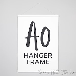 May include: White canvas print with black text that reads "A0 HANGER FRAME" with a black stylized "A0" above the text.