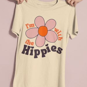 Hippie T Shirt, Flower Power Shirt, Retro 70s Aesthetic Tee, 60s Shirt, 70s Style Clothing, Retro Summer Hippie Shirt, Gift for Her image 2