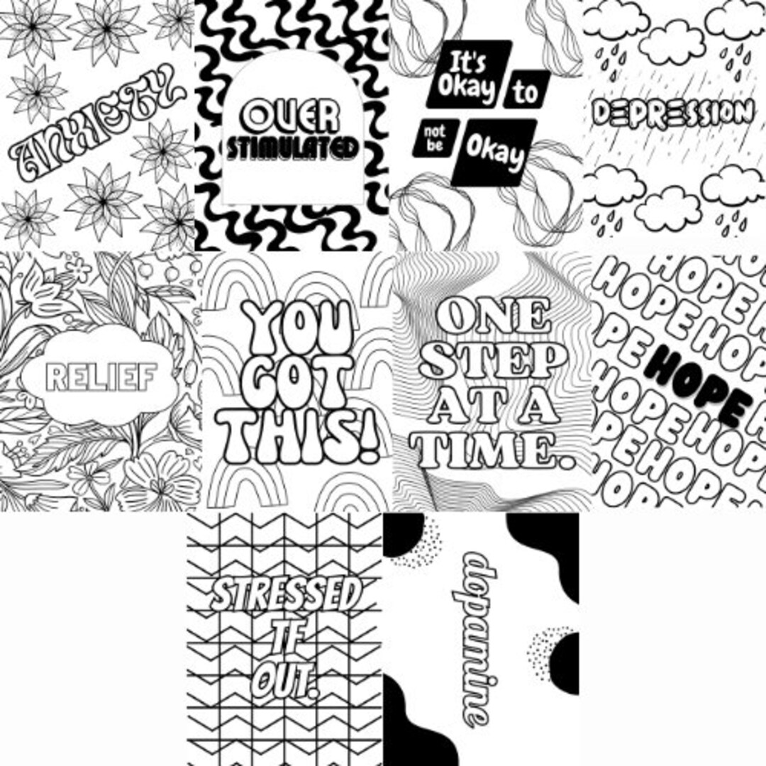 Mental Health Coloring Pages - Etsy