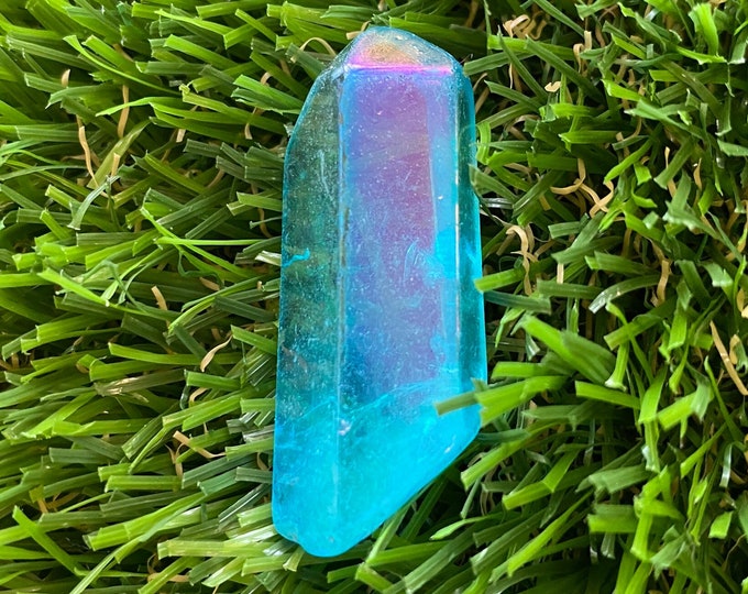 Genuine Angel Aqua Aura Quartz Crystal Blue Polished Point Wand
