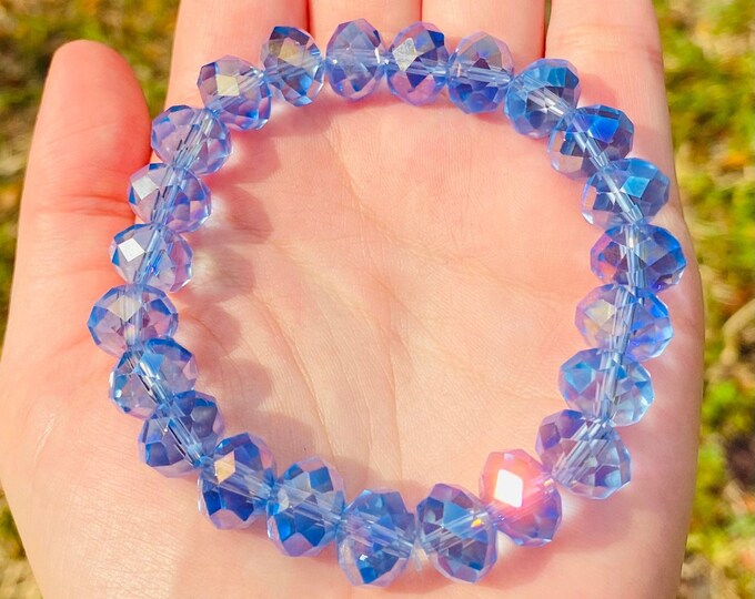 Blue Purple Czech Crystal Bracelet Handmade 12MM Rondelle Beads