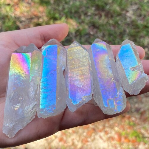 Angel Aura Rose Quartz Point Rainbow Coated Rose Quartz Etsy