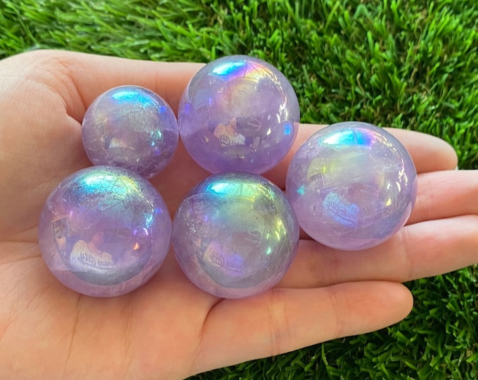 Genuine Angel Aura Amethyst Sphere Rainbow Crystal