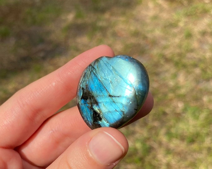 Natural Labradorite Carved Hearts Flashy Gemstone Polished