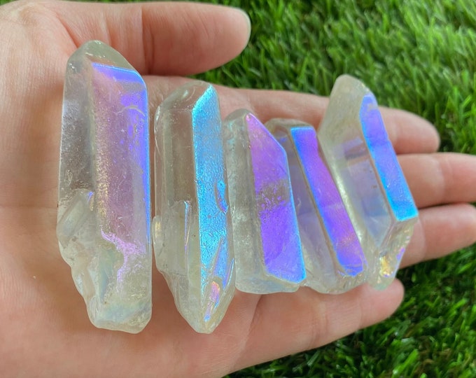 Genuine Angel Aura Quartz Point Tumbled Polished Crystal Wand