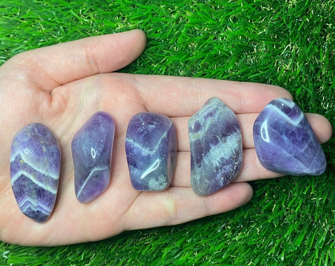 Natural Chevron Dream Amethyst Tumbled Polished Crystal Stone