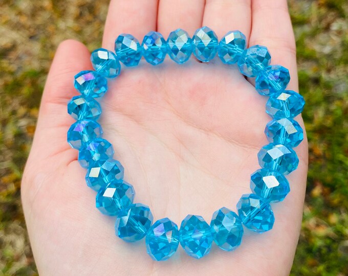 Aquamarine Czech Crystal Bracelet Handmade 12MM Rondelle Beads