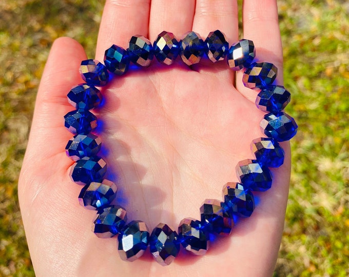 Sapphire Blue Czech Crystal Bracelet Handmade 12MM Rondelle Beads